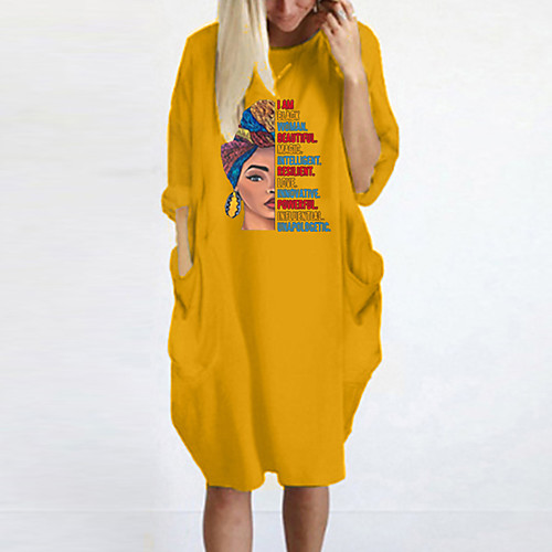 

Women's T Shirt Dress Tee Dress Knee Length Dress Blue Yellow Fuchsia Gray Green White Black Long Sleeve Print Letter Spring Summer Round Neck Casual Oversized 2021 S M L XL XXL 3XL 4XL 5XL