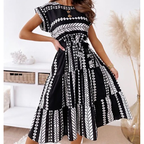 

Women's Swing Dress Midi Dress Sky Blue Black Red Short Sleeve Square Ruffle Spring Summer Casual 2021 S M L XL 2XL