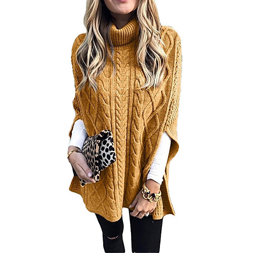 

Women's Knitted Solid Color Sweater 3/4 Length Sleeve Sweater Cardigans Turtleneck Fall Winter Purple Yellow Gray