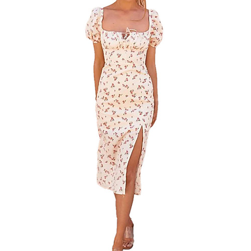 

Women's A Line Dress Midi Dress Apricot Short Sleeve Solid Color Summer Casual 2021 S M L XL XXL XXXL