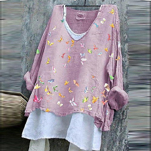 

Women's Shift Dress Knee Length Dress Blue Yellow Blushing Pink Dusty Rose Khaki Beige Long Sleeve Floral Print Summer V Neck Casual 2021 S M L XL XXL 3XL