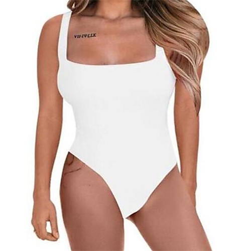 

Women's Plus Size Bodysuit Plain Square Neck Sexy Tops Blue Purple Khaki