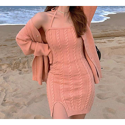

Women's Wrap Dress Short Mini Dress Blushing Pink Long Sleeve Solid Color Spring Summer Sweet Style Casual 2021 One-Size / Cotton / Cotton