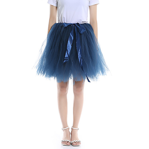 

Women's Stage Performance Active Midi Skirts Solid Colored Layered Tulle Blue Green Orange