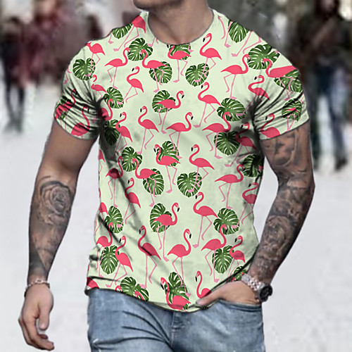 

Men's Tee T shirt Shirt 3D Print Graphic Flamingo Graphic Prints Plus Size Short Sleeve Casual Tops Basic Designer Slim Fit Big and Tall Yellow