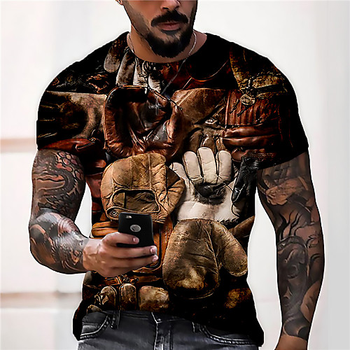 

Men's Unisex Tee T shirt Shirt 3D Print Graphic Prints Gloves Print Short Sleeve Daily Tops Casual Designer Big and Tall Brown