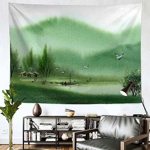 

Chinese Ink Painting Style Wall Tapestry Art Decor Blanket Curtain Hanging Home Bedroom Living Room Decoration Polyester