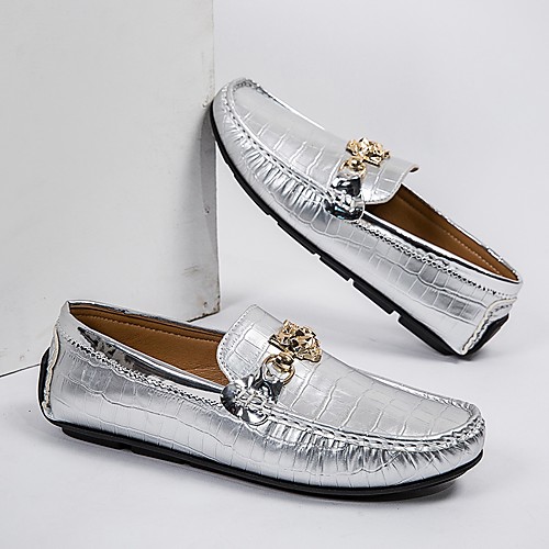 

Men's Loafers & Slip-Ons Driving Shoes Casual Daily Nappa Leather Breathable Non-slipping Wear Proof Silver Black Summer