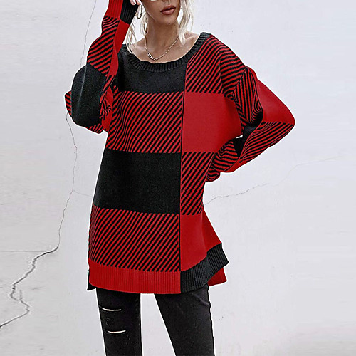 

Women's Casual Check Pullover Sweater Long Sleeve Sweater Cardigans Round Neck Fall Winter Spring Customizable large quantity discount Weight: S-320 XL-350 off-white