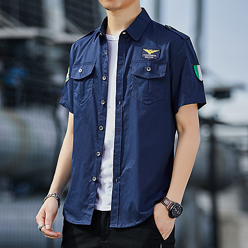

Men's Shirt non-printing Solid Color Short Sleeve Casual Tops Cotton Simple Basic Blue Army Green Khaki