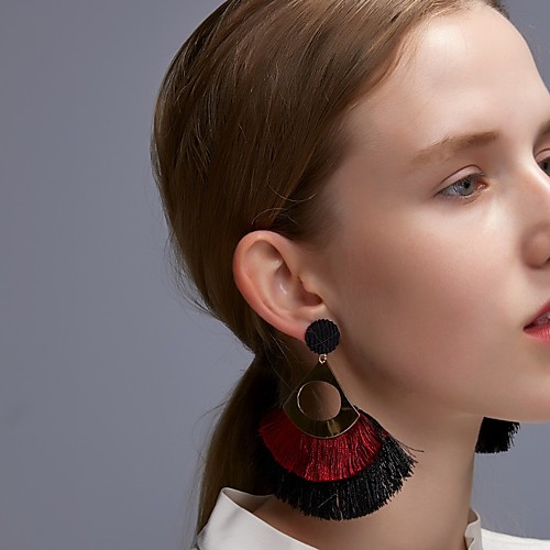 

Fan Shape Earrings Tassel Fringe Statement Stylish European Boho Earrings Jewelry Red For Wedding Party Evening Street Date Beach
