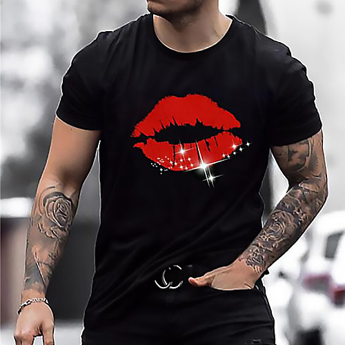 

Men's Unisex Tee T shirt Shirt 3D Print Graphic Prints Mouth Print Short Sleeve Daily Tops Casual Designer Big and Tall White Black