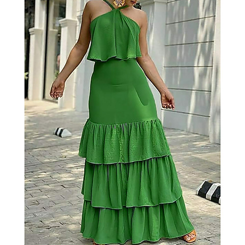 

Women's A Line Dress Maxi long Dress Green Sleeveless Solid Color Summer Casual Gentle 2021 S M L XL