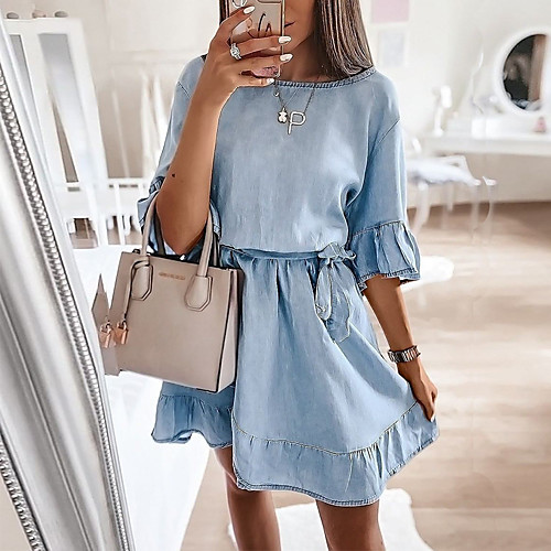 

Women's A Line Dress Short Mini Dress Blue Half Sleeve Solid Color Spring Summer Casual 2021 S M L XL XXL