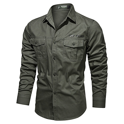 

Men's Shirt Letter Long Sleeve Casual Tops Cotton Simple Lightweight Blue Army Green Khaki