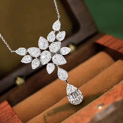 

Women's Clear AAA Cubic Zirconia Pendant Necklace Monogram Floral / Botanicals Luxury Elegant Fashion European Brass Silver 50 cm Necklace Jewelry 1pc For Wedding Party Evening Gift Engagement
