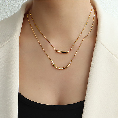 

lureme Dainty Layered Choker Necklace 18K Gold Irregular Round Tube Smile Necklace for Women (nl006272)