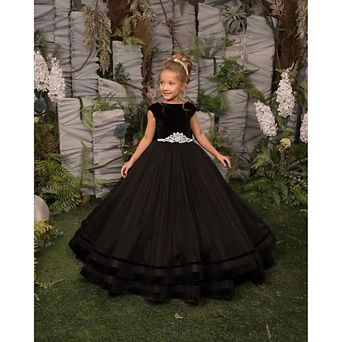 

Princess Floor Length Flower Girl Dresses Party Tulle Sleeveless Jewel Neck with Sash / Ribbon