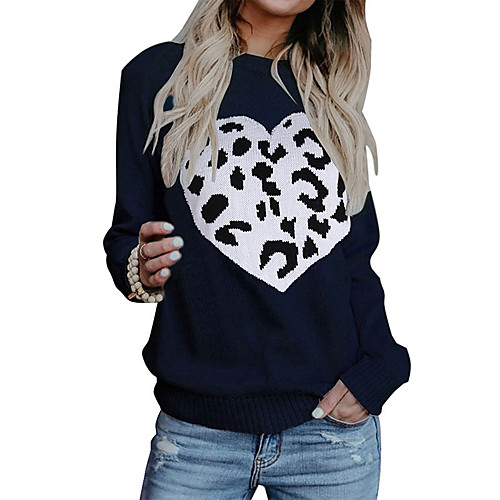 

Women's Casual Pure Color Solid Color Pullover Sweater Long Sleeve Sweater Cardigans Round Neck Fall Spring Navy Black rose Grey