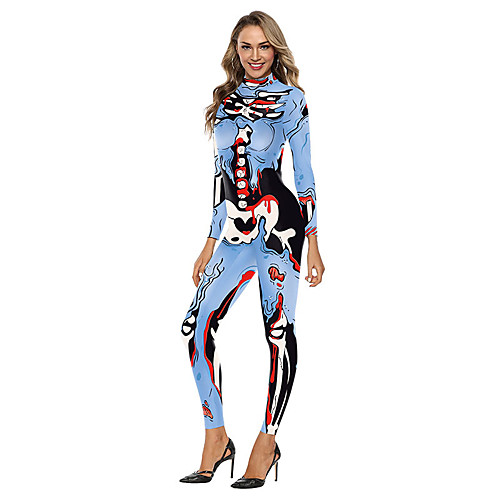 

Skeleton / Skull Dress Adults' Women's Halloween Halloween Halloween Easter Festival / Holiday Terylene Blue Women's Men's Easy Carnival Costumes Print / Leotard / Onesie