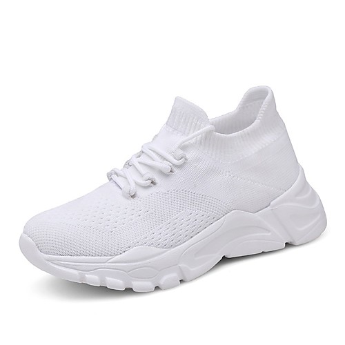 

Women's Trainers Athletic Shoes High Heel Round Toe Booties Ankle Boots Daily Tissage Volant Lace-up Solid Colored Gray White Black