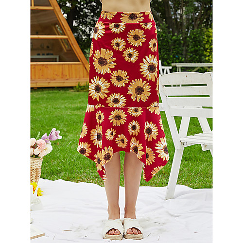 

Women's Casual / Daily Weekend Basic Streetwear Capris Skirts Floral / Botanical Flower Print Red