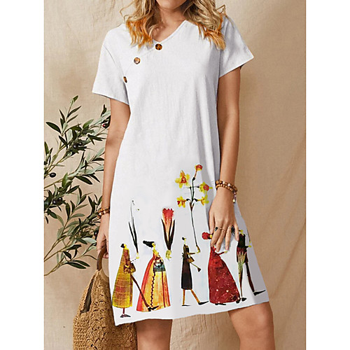 

Women's T Shirt Dress Tee Dress Knee Length Dress Milky white flowers milky Yellow Blushing Pink Light Green Short Sleeve Solid Color Summer Casual / Daily 2021 S M L XL XXL 3XL 4XL