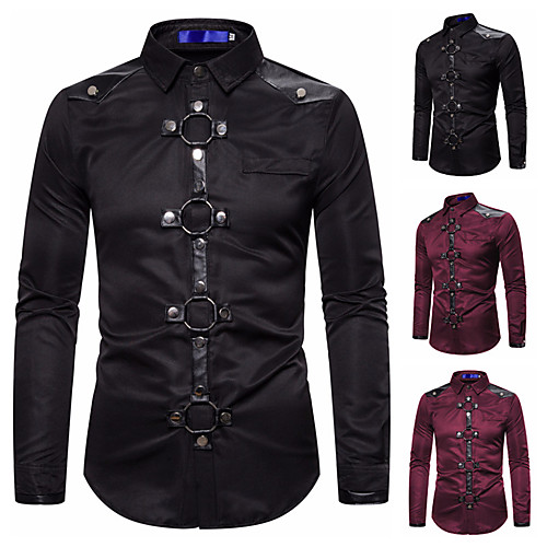 

Men's Shirt Plain Long Sleeve Casual Tops Camouflage Retro Black / Red Wine