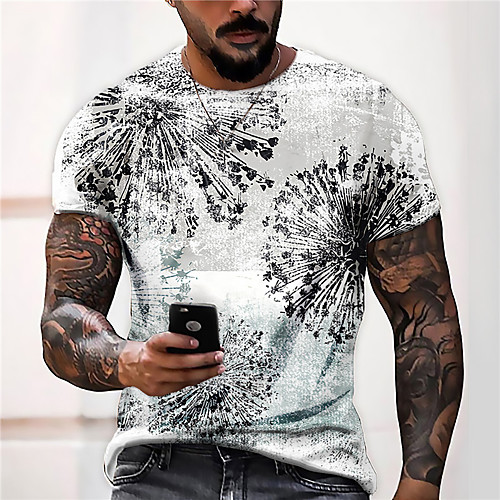 

Men's Unisex Tee T shirt Shirt 3D Print Floral Graphic Prints Print Short Sleeve Daily Tops Casual Designer Big and Tall Gray Black