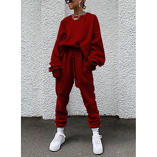 

Women's Active Plain Daily Wear Going out Two Piece Set Hoodie Jogger Pants Tops