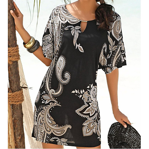 

Women's T Shirt Dress Tee Dress Short Mini Dress Black Short Sleeve Geometic Hole Spring Summer Round Neck Casual Beach 2021 S M L XL XXL 2XL