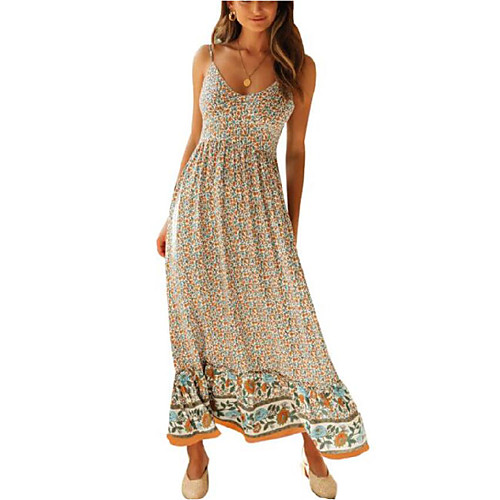 

Women's Sundress Maxi long Dress Yellow Black Red Beige Sleeveless Floral Print Summer V Neck Boho Holiday 2021 S M L XL / Cotton / Cotton