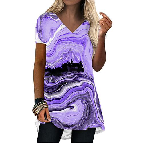 

Women's T Shirt Dress Tee Dress Short Mini Dress Purple Short Sleeve Abstract Animal Print Summer V Neck Casual Holiday 2021 S M L XL XXL 3XL