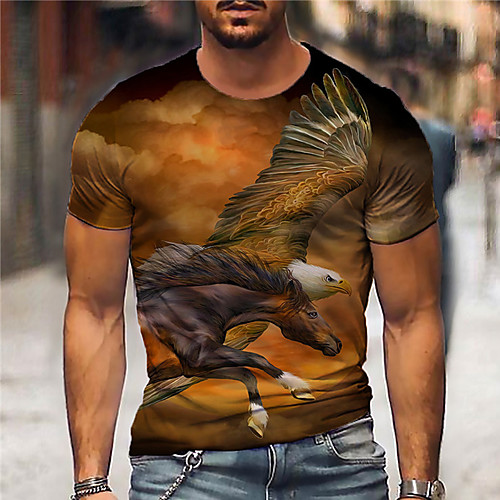 

Men's Unisex Tee T shirt Shirt 3D Print Graphic Prints Eagle Print Short Sleeve Daily Tops Casual Designer Big and Tall Orange
