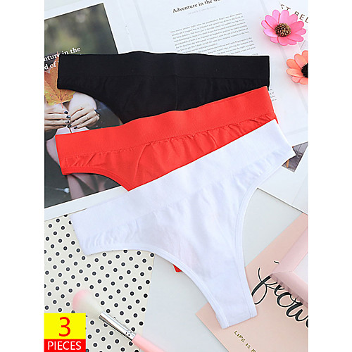 

Women's Basic G-strings & Thongs Panties Micro-elastic Low Waist 3 Pieces Multi color One-Size