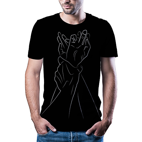 

Men's T shirt Other Prints Graphic Hand Print Short Sleeve Daily Tops Cotton Simple Comfortable Black