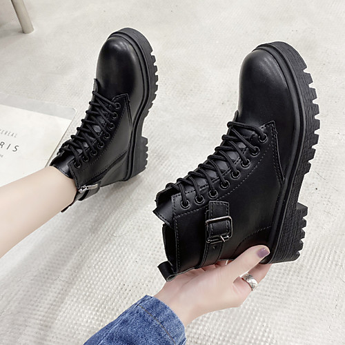 

Women's Boots Combat Boots Block Heel Round Toe Booties Ankle Boots Daily PU Solid Colored Black