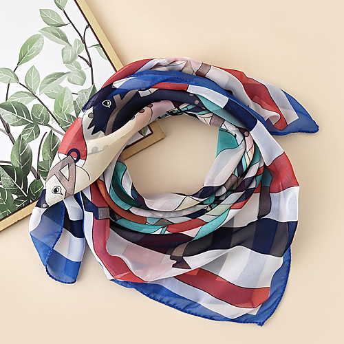 

Women's Square Scarf Holiday Multi-color Scarf Color Block / Polyester