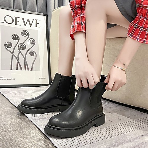 

Women's Boots Block Heel Round Toe Booties Ankle Boots Daily PU Solid Colored Black