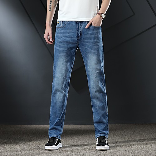 

Men's Basic Daily Going out Jeans Pants Solid Color Full Length Zipper Blue