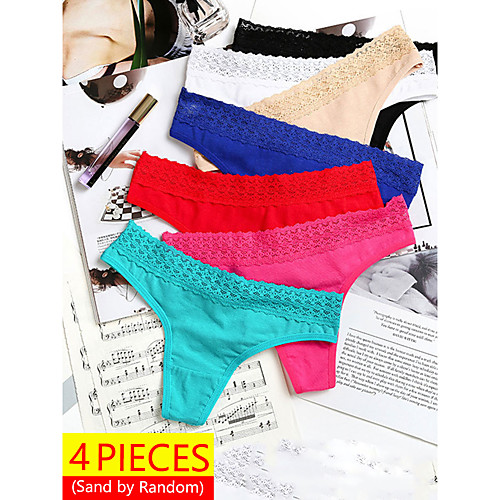 

Women's Basic G-strings & Thongs Panties Micro-elastic Low Waist 4 Pieces Multi color One-Size