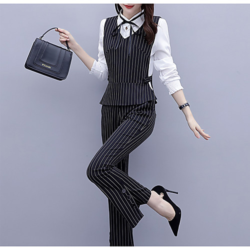 

Women's Coat Office / Career Spring Summer Short Coat V Neck Regular Fit Casual / Daily Jacket Stripes Button Blue Black