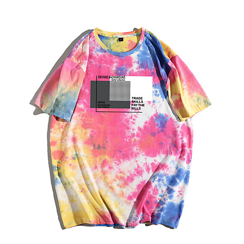 

Women's Painting T shirt Graphic Tie Dye Text Print Round Neck Basic Tops Oversized 100% Cotton Blue Yellow Blushing Pink