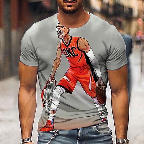 

Men's Unisex Tee T shirt Shirt 3D Print Graphic Prints Basketball Olympics Print Short Sleeve Daily Tops Casual Designer Big and Tall Gray