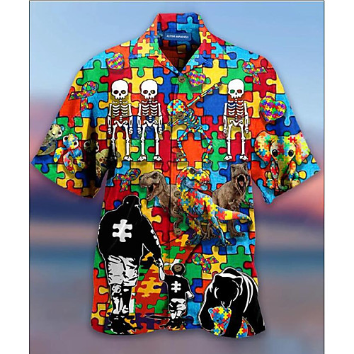 

Men's Shirt 3D Print Skull 3D Print Short Sleeve Holiday Tops Hawaiian Rainbow