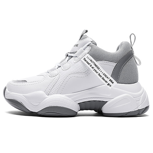 

Women's Trainers Athletic Shoes Flat Heel Round Toe Booties Ankle Boots Daily Work Faux Leather Mesh Lace-up Solid Colored White / Green Gray