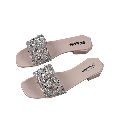 

Women's Slippers & Flip-Flops Flat Heel Open Toe Daily Home PVC Sparkling Glitter Solid Colored Black / Silver Pink Black