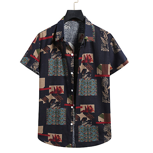 

Men's Shirt Floral Short Sleeve Casual Tops Tropical Hawaiian A