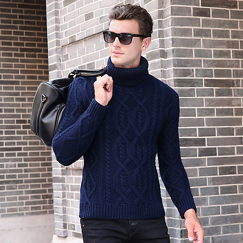 

Men's Unisex Stylish Vintage Style Knitted Argyle Pullover Sweater Long Sleeve Sweater Cardigans Turtleneck Fall Winter Wine Gray Black