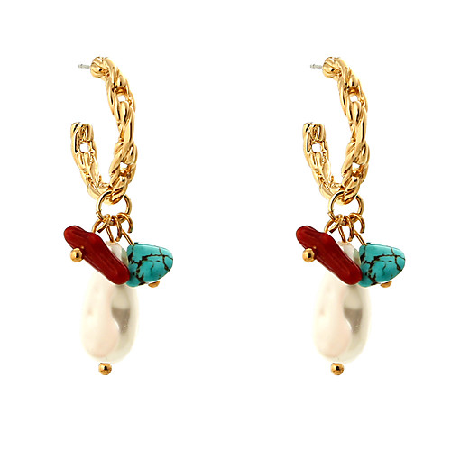 

CUSTZ Vintage Earrings Turquoise Statement Earrings Shaped Pearls Dangle Earrings for Women and Girls (js000059-6)